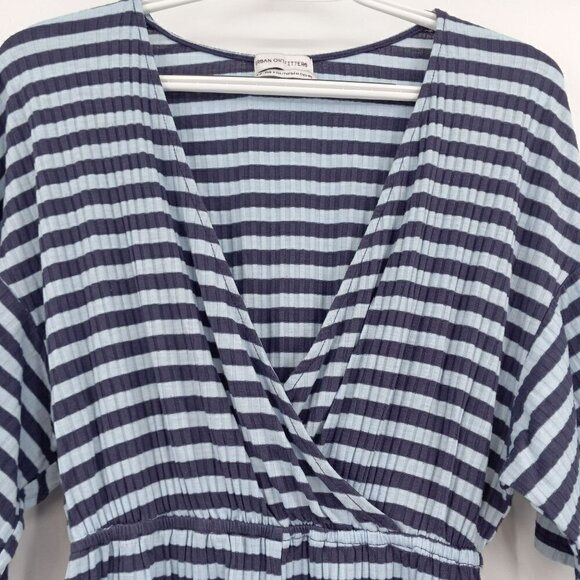 Urban Outfitters Ribbed Knit Surplice Romper Light Blue Striped Summer Beach S - Picture 6 of 10